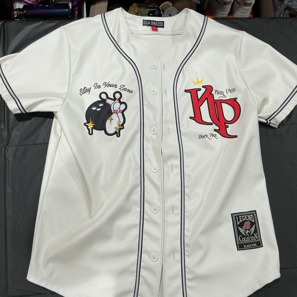 King Pins 'Stay In Your Lane' Cream Baseball Jersey - Picture 4 of 4